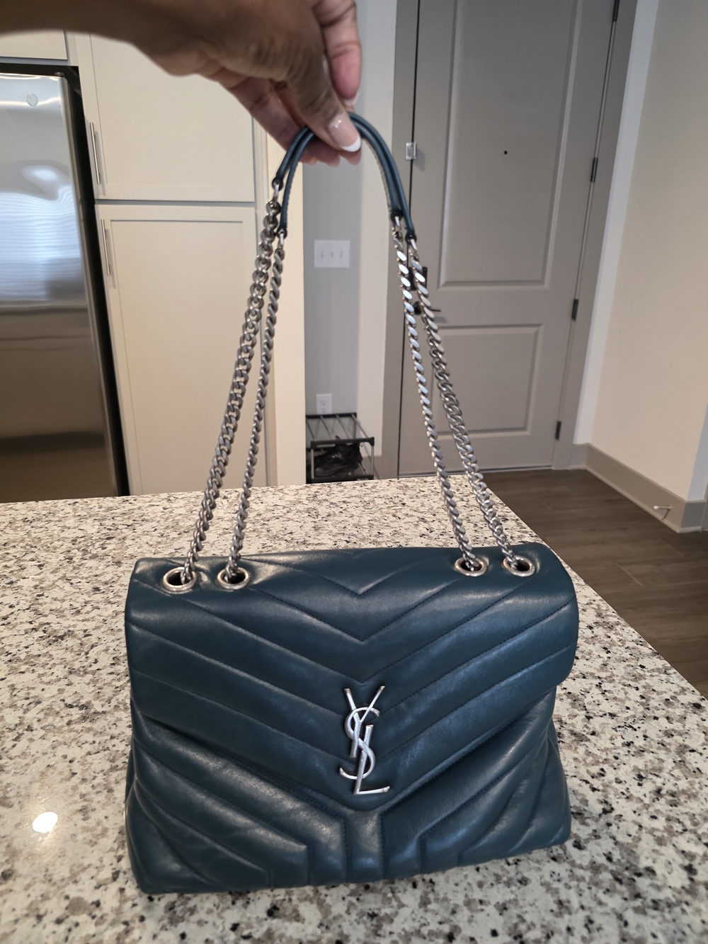 Saint Laurent Chevron Quilted Shoulder Bag - Teal - Picture 4 of 16